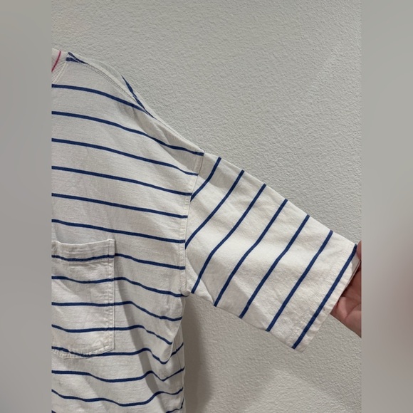 Quiksilver Striped Cropped Crewneck Surf Beach White Blue Pink T-Shirt Large - Picture 4 of 13